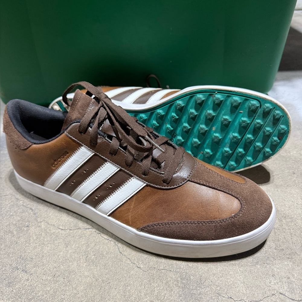 Adidas Adicross Leather Spikeless Golf Shoes Brown/White Men's Size 13